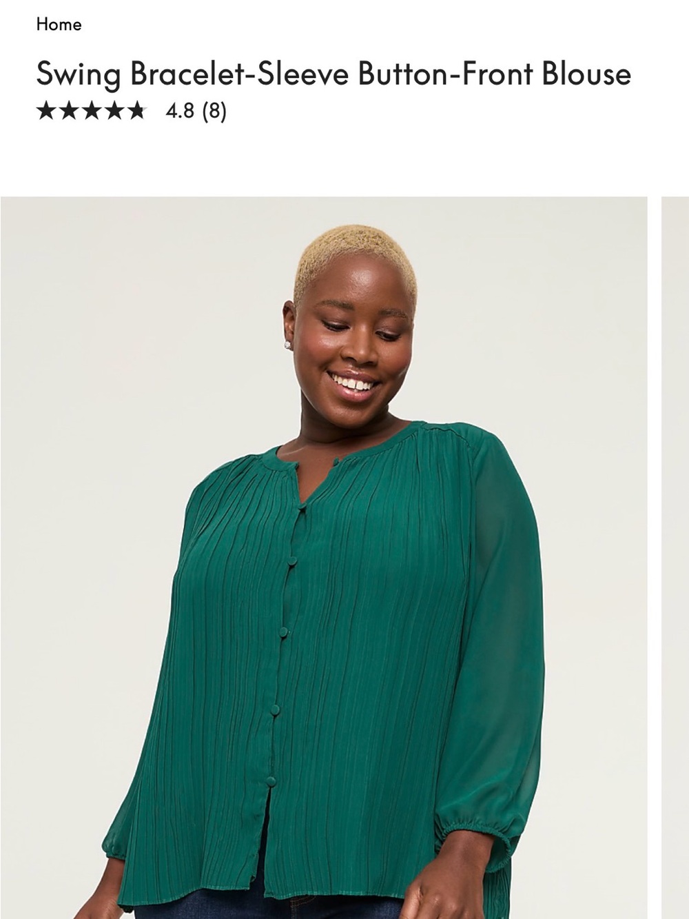 Lane Bryant Emerald Green Pleated Button-Front Blouse
